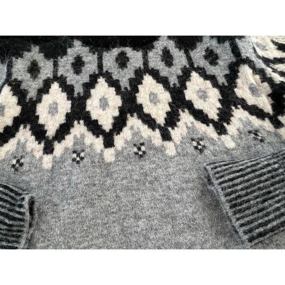 MONROW Mock Neck Fair Isle Pullover Sweater Black White Gray Wool Alpaca Blend S - Picture 10 of 11
